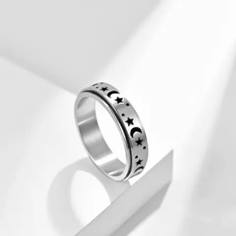 2025 New Trendy Star & Moon Decor Anti Anxiety Ring, Anxiety Relief Ring, Elegant Everyday Ring, Rotating Openwork Ring, Rotatable Ring, Stackable Rings, Fashion Matching Clean Outfit Jewelry Accessories for Women & Men, Teen Girl, Stress Relief Ring