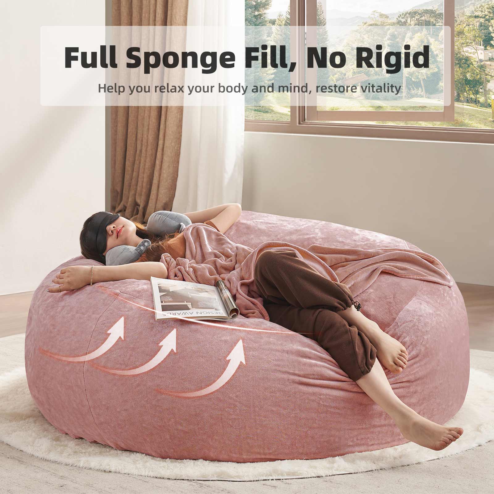Bean Bag Chair for Adults, 6FT Giant Bean Bag with Filler & Machine Washable Cover, Fluffy Bean Bag Chairs Oversized Beanbag Lounge Chair for Living Room, Bedroom Dorm