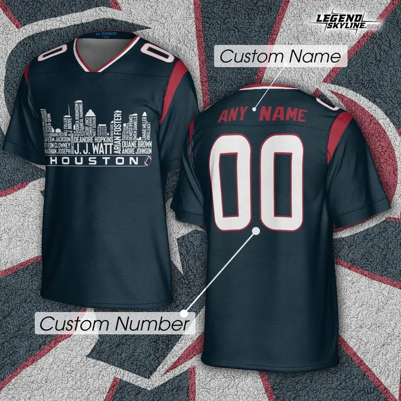 Houston Custom Football Jersey Greatest Of All Time Team Legends, Houston City Skyline Shirt, Personalized Name Number