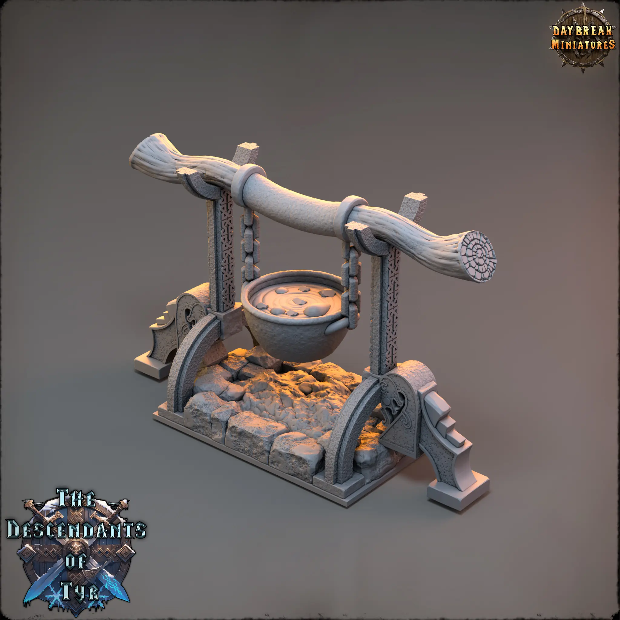 Dwarven Cauldron Terrain – Lava Knödel Boilery, Nordic Knotwork, 12K Resin Miniature