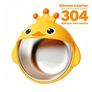 Adorable suction baby Bowl with Removable 304SS  Inner, Soft Silicone Baby Feeding Set, Removable & Shatterproof,BPA Free, baby dinnerware,baby utensil for daily use,Infant Feeding Supplies, Silicone Utensils #BabyFeedingSet