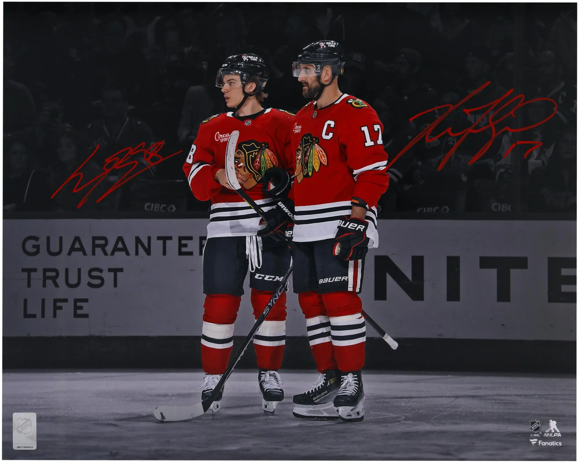 Connor Bedard and Nick Foligno Chicago Blackhawks Autographed 16" x 20" Red Jersey Spotlight Photograph - Fanatics Authentic Certified