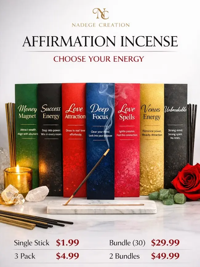 Nadege Creation Affirmation Incense Sticks – Spiritual Aromatherapy for Love, Success, Focus & Positive Energy