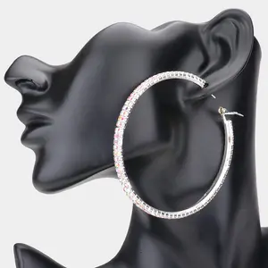 Large AB Rhinestone Hoop Earrings | 3" |  540858