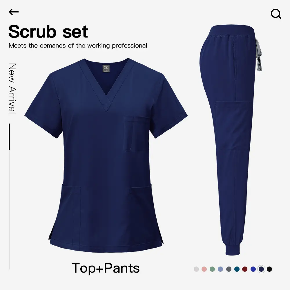 Top and Pants Scrubs for Women and Men Set - 3-Pocket V-Neck Scrub Uniform, Stretch Jogger Pants, Medical Workwear for Nurses, Pet Care