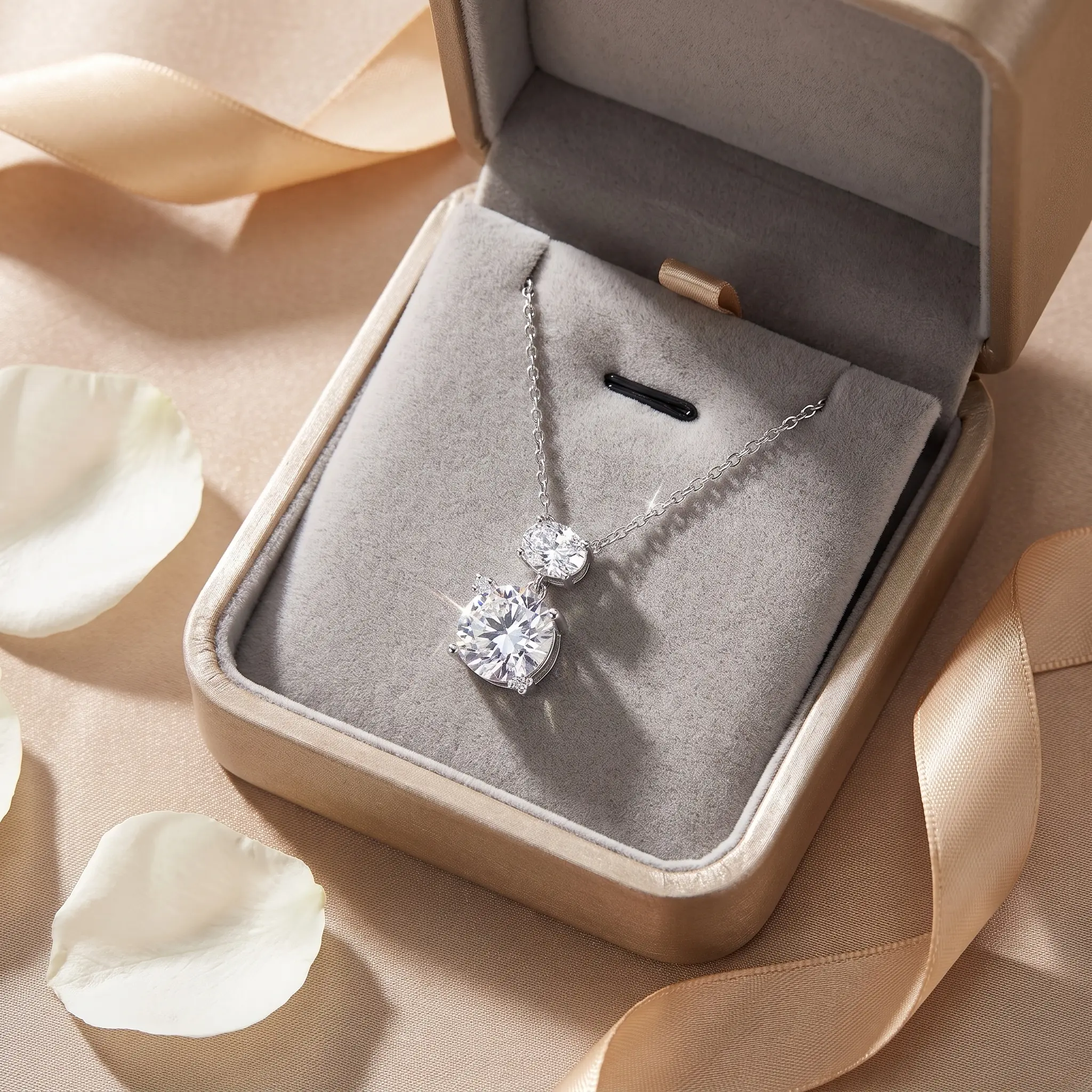 Women's Double Staggered Cubic Zirconia Silver Pendant Necklace - Metal Coated Chain & Link Jewelry with Adjustable Chain, Dazzling Carat Effect for Daily Wear, Necklaces for Women