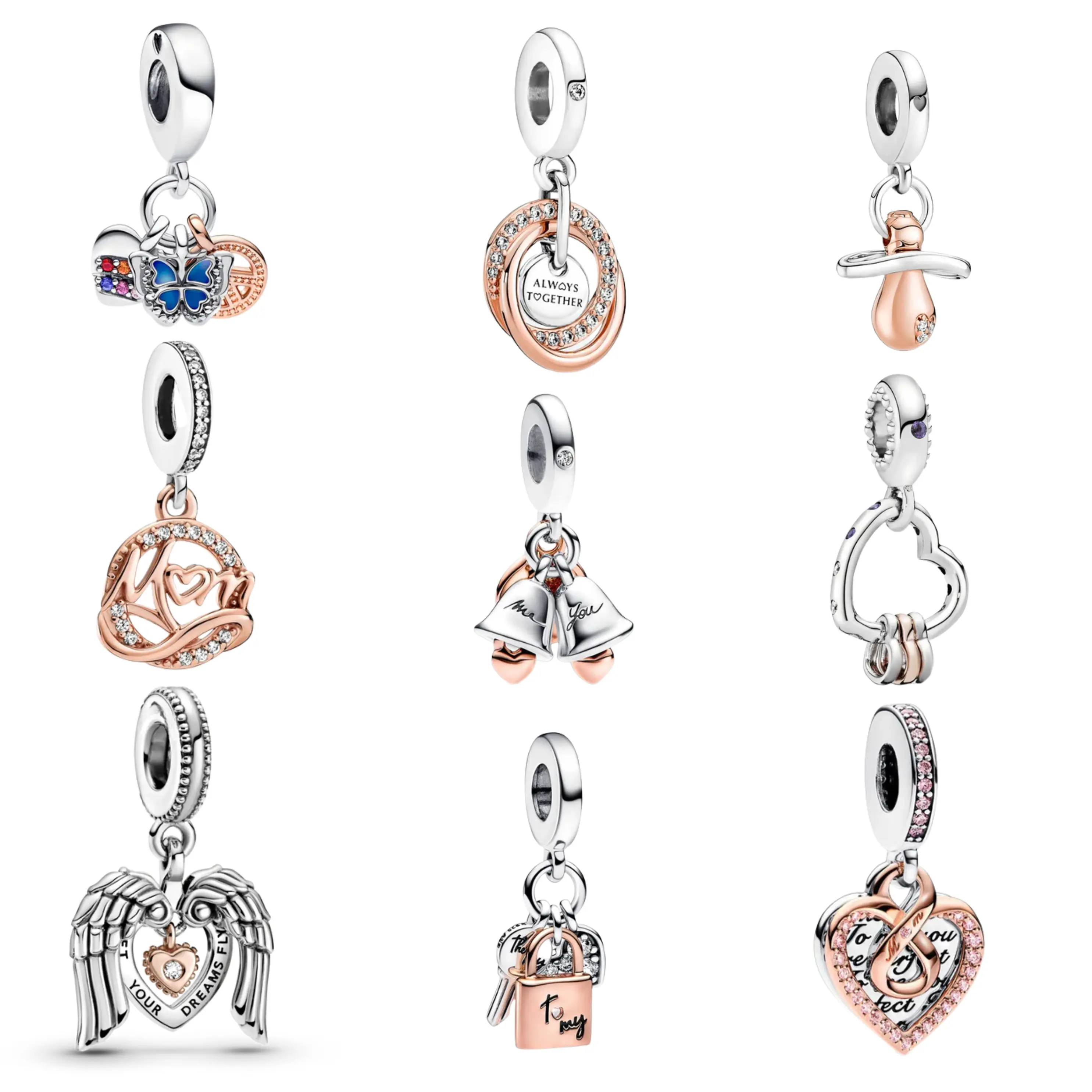 Love & Couple Charm Beads for Bracelet | Heart, Lock, Bell & Rose Gold Charms | Romantic Jewelry Gift for Women