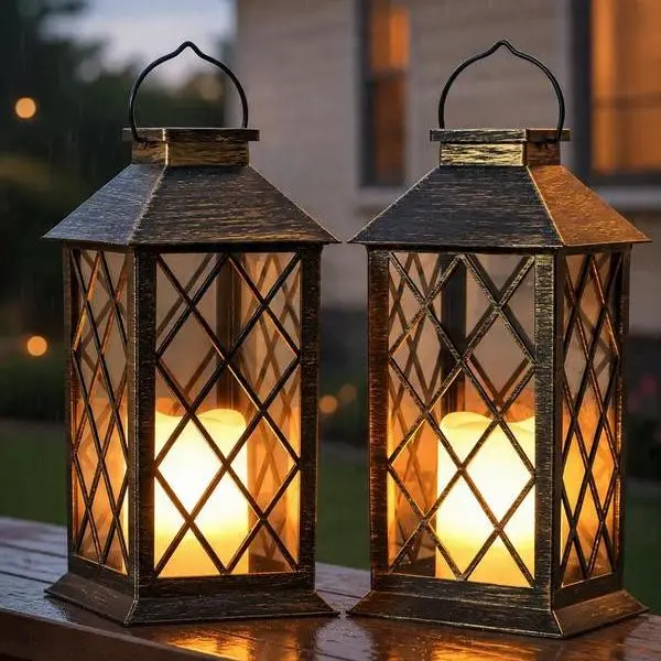 2PCS 13in Bronze Solar-Powered Outdoor Hanging Lanterns - Waterproof IP44 Durable ABS Plastic, Flickering Flameless LED Candles, Auto Dusk-On,Solar Outdoor Lights for Home Garden Patio Decor,Halloween Decor 2026,Christmas Decor