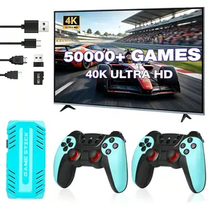 Retro Plug Play Game Stick for TV, Dual 2.4GHz Wireless Controllers, 50000+ Built-in Classic Retro Games, Multi-Emulator 4K Portable Arcade Gaming Console for Family Game Night