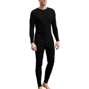 COLORFULLEAF Men's Cotton Thermal Underwear Union Suits Henley Onesies Base Layer