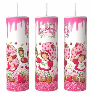 Strawberry Shortcake  20oz skinny Tumbler Drinkware Flasks Insulated Lid Coffee Portable