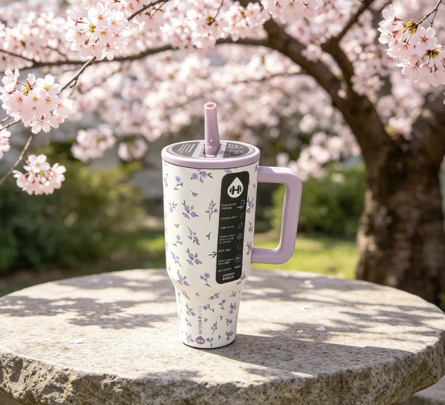HydroJug Rodeo 40oz Peace Purple Small Flowers Limited Edition Insulated Stainless Steel Vacuum Flask Water Bottle - Stylish, Aesthetic, Heat Resistant, Triple Insulation, Leak-Proof, Compact Durable Portable Kitchenware for Travelers’ Daily Hydration, Wa
