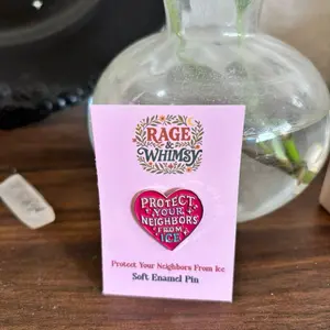 Rage & Whimsy Protect Your Neighbors From Ice Soft Enamel Pin Heart Design Pink Packaging