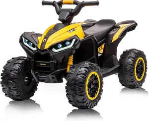 Yellow Acekool 12V Kids Ride On 4 Wheeler Battery Powered Quad Toy Vehicle With Bluetooth Music Led Lights And High Low Speeds Yellow Rechargeable Car Adjustable