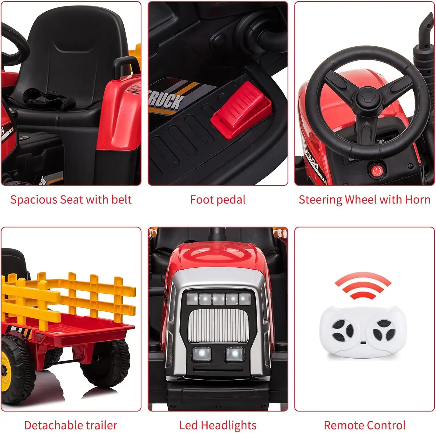 Gaomon 12V Rechargeable Battery Kids Electric Tractor with Trailer, Parental RC, 7 LED Lights, MP3 Audio, Shock-Absorbing EVA Tires – Red Ages 8-10 Christmas Gift (Toys & Hobbies Outdoor Ride-on Toy), 35 Watt Motor, 8 - 10 Years