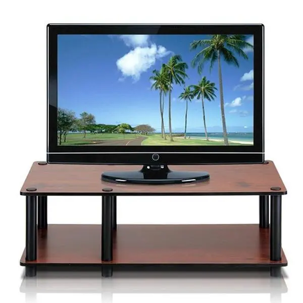 212 MAIN Modern Multifunctional Compact TV Stand - Recycled Wood Dark Cherry Finish, No-Tools Easy Setup, Black Tube, Shelf, 10.9x31.5x15.6 in Indoor Furniture Console Cabinet, Modern Tv Stand, Multifunctional Tv Stand