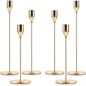 Taper Candle Holder Set of 6, Brass  Tall Candlestick Holders, Metal  Candle Stickers Long Holder Set, Pillar Decorative Candle Holder Fits 3/4 Inch Candle