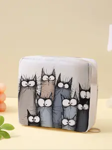 Portable Cat Pattern Sanitary Pad Storage Bag, Lightweight Women's Organizer, Travel Cosmetic Box, Cute All Seasons Accessory