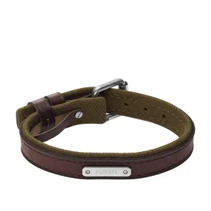 Fossil Men's Everett Color Pop Green And Brown Leather Strap Bracelet
