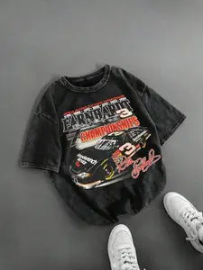 Men's Y2K Graphic Oversized T-Shirt | Lightweight Breathable Cotton, "Dale Earnhardt #3 NASCAR" Classic Vintage Racing Print, Trendy Streetwear, Retro Washed Fabric, Ideal for Car Enthusiasts, Daily Wear & Urban Street Style