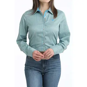 Cinch Women's Blue Stripe Long Sleeve Tencel Shirt