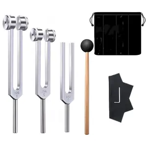 Professional Healing Tuning Forks Set, 1 Set Including 128 Hz/256 Hz/512 Hz Tuning Forks, Wooden Mallet, Storage Bag and Cloth, Musical Instrument Accessories