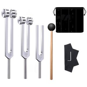 professional healing tuning forks set, 1 set including 128hz/256hz/512hz tuning fork & mallet & storage bag & cloth, musical instrument accessories