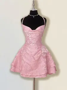 Floral Print Halter Short Dress, Fitted, Fine Strap Ruffle Hem, Party Beach Vacation, Vibrant Cute Fashion, Elegant Sweet Style, Chic, Women, Womenswear