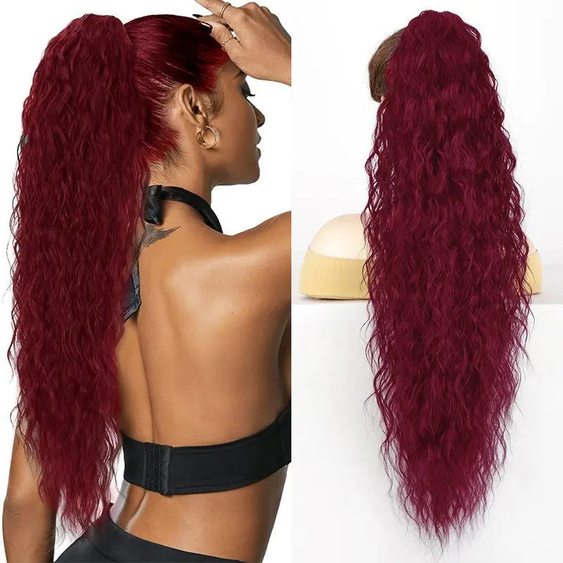32" Curly Wavy Pony Tail Clip in Hair Extensions Long Claw Ponytail for Women fluffy Natural Looking Synthetic Hairpiece for Daily Use