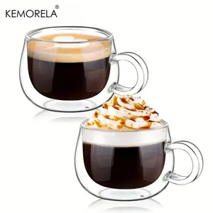 Double Wall Insulated Glass Coffee Mug, 1/2 Counts Clear Coffee Cup with Handle, Perfect for Cappuccino, Tea,   Drinkware for Home Office Dining Room Picnic