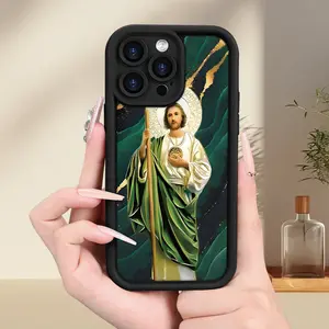 Phone case for iPhone 16 Pro Max 15 Plus 14 13 12 11 XR XS Priest Christian Pattern Full Body Protection Shockproof Soft Silicone Cover