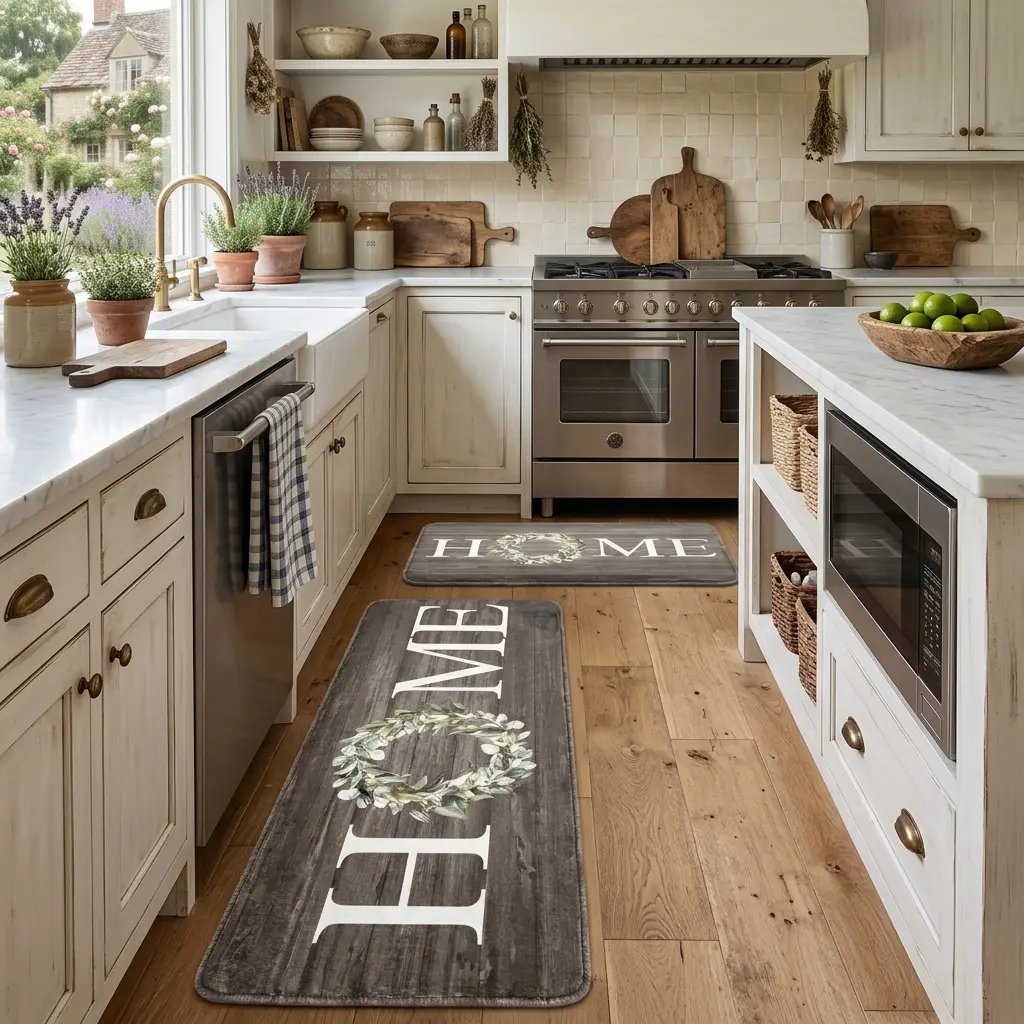 Kitchen Floor Mats (2-Piece Set) | Farmhouse Style, Sizes 16"x24" & 18"x48" | Suitable for Home, Laundry Room, Office, and Sink Areas