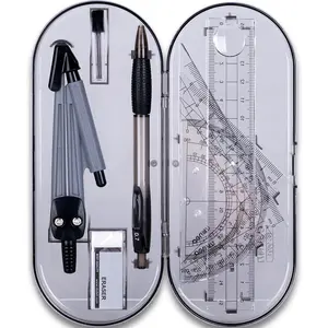 8 Pieces Math Geometry Kit Set Student Supplies with Shatterproof Storage Box & Reusable Pouch, Includes Rulers Protractor Compass Pencil Eraser for Students and Engineering Drawings