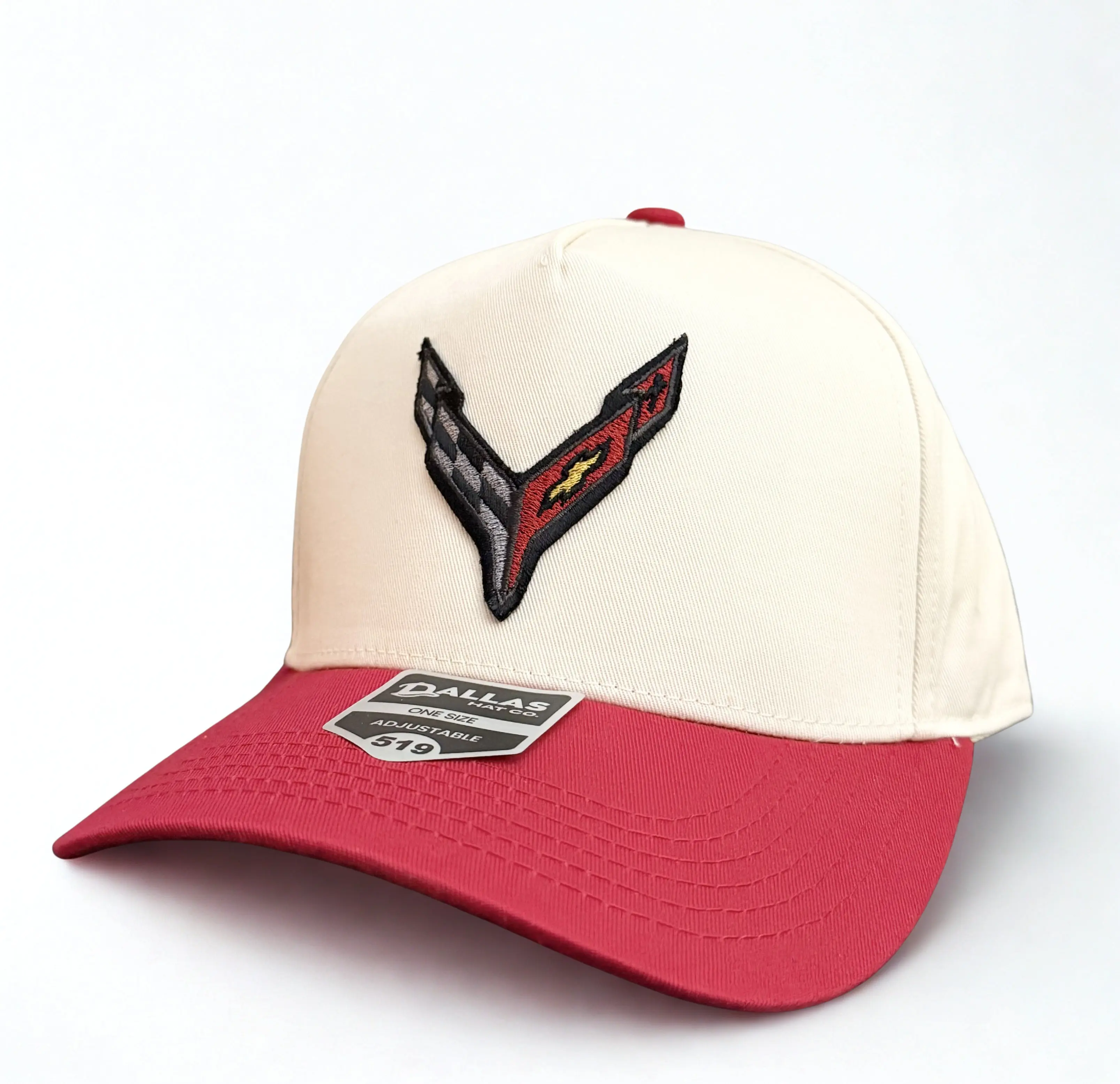 C8 Chevrolet Corvette Embroidered Logo Hat Trucker Twill Adjustable Snapback Cap Beige/ Red