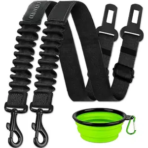 3 Piece Set Retractable Seatbelts Adjustable Pet Seat Belt for Vehicle Nylon Pet Safety Heavy Duty & Elastic & Durable Car Harness for Dogs