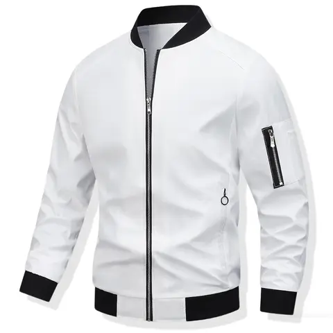 Men's Solid Fitted Coat Jacket - Casual Collared Stand Neck, Zip-Up, Polyester-Lined Outerwear with Pockets for Autumn, Winter, No