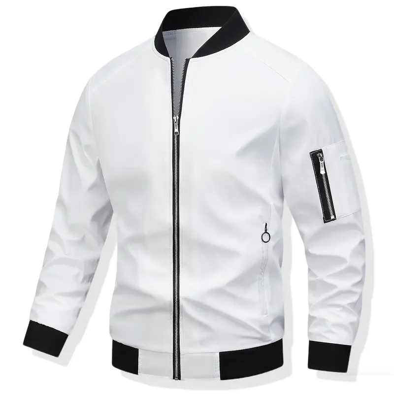 Men's Solid Fitted Coat Jacket - Casual Collared Stand Neck, Zip-Up, Polyester-Lined Outerwear with Pockets for Autumn, Winter, No
