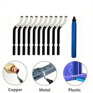 10 pieces of high-speed steel blade deburring tool with 1 piece of handle - suitable for deburring tools for metal, aluminum, copper, plastic pipes, 3D printing, brass