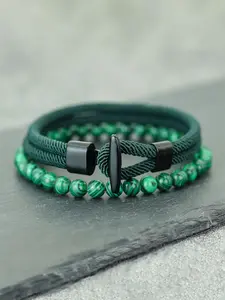 2-Piece Classic Men's Beaded Bracelet Set, Handcrafted Natural Malachite Leisure Jewelry, Easy Hook Rope Design for Stylish Accessories