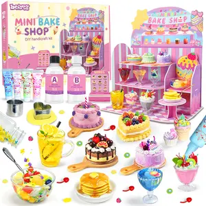 BEIREG Mini Bake Shop DIY Kitchen Toy Set 14Pcs Pretend Desserts & Cakes Resin Clay Play Kit Scene Display Creativity for Kids Girls Boys Ages 8+ STEM Party Gift Craft Kit with 65+ Accessories