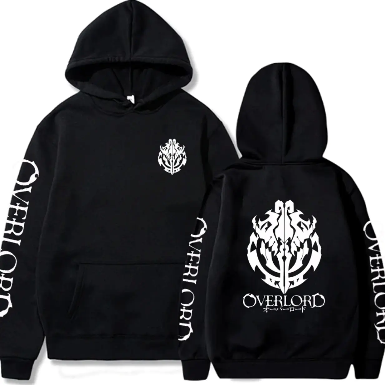Fashion Anime Overlord Logo Men Hooded Streetwear Funny Manga Creative Black And White Print Harajuku Winter Women Sweatshirts YA8