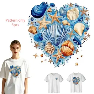 Ocean Shell and Starfish Pattern DIY Heat Transfer Vinyl Sticker for T-Shirts, Jeans, Hoodies, Backpacks - Durable PVC, Washable, Iron-On Decal (Pattern Only)