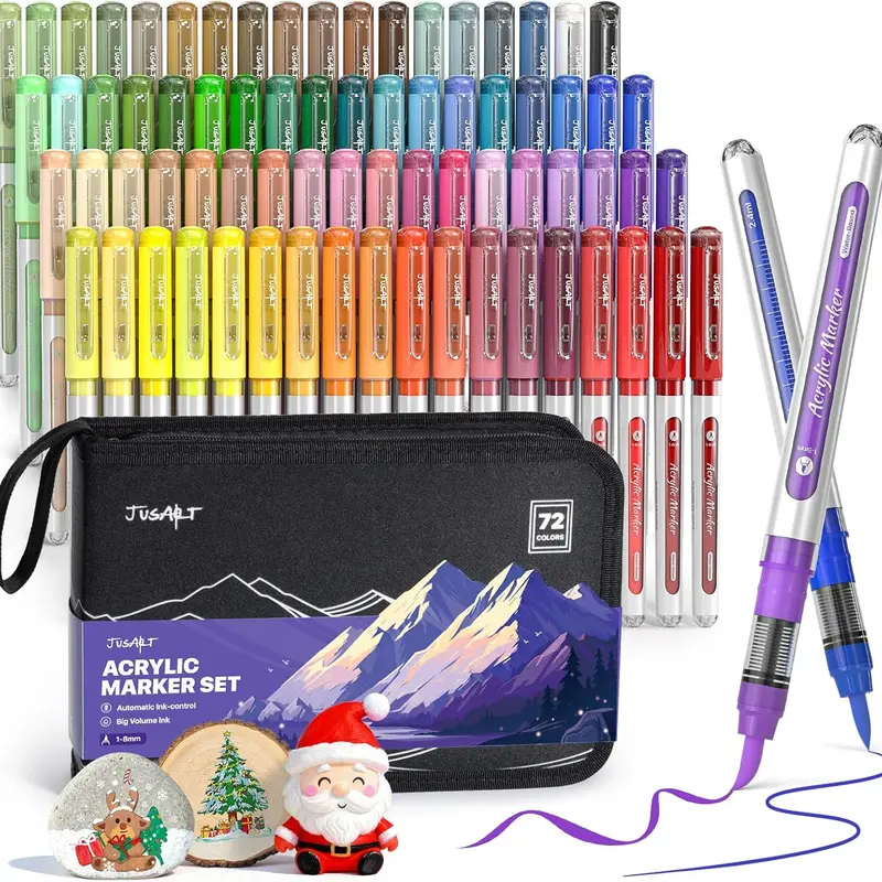 JusArt Acrylic Paint Markers Set (72/30/18 Colors, Painting Bag, Gift Box) - Waterproof Flexible-Tip, 1-8mm Lines, Multicolor Pens, Water Brush, Highlighter, Detail Brush - Premium Office Stationery Art Supplies for Kids, Easter Crafting Fun,techvibes