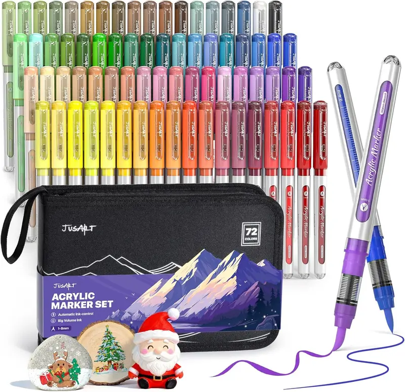 [JusArt] 72/48/36 Colors Acrylic Paint Markers Set (Painting Bag), Waterproof Flexible Tip Acrylic Markers, Premium Paint Pens for Various Surfaces, Acrylic Paint Markers, Markers for Coloring, Art Supplies, Acrylic Marker, Coloring Supplies