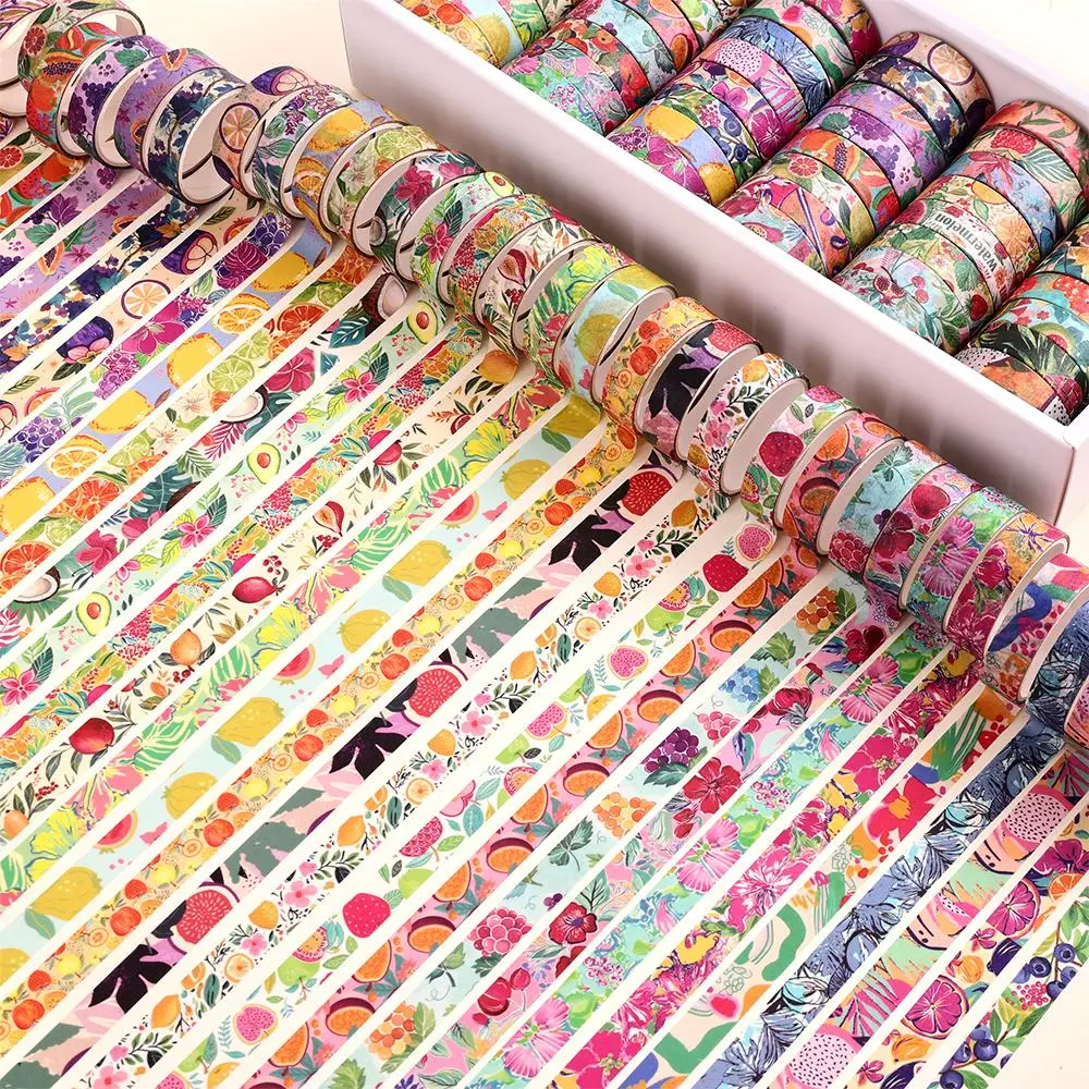 Fruit Pattern Washi Tape Set, 48 Rolls Vintage Washi Tape, Decorative Tape for Journaling Scrapbooking Supplies, Scrapbook Materials, Diy Craft Tape, School Supplies, Art Stickers, Stickers Kit, Crafts Kit