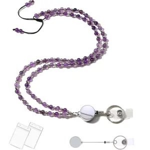 Beaded Retractable Lanyards for ID Badges and   Stone Teacher Badge Lanyard with Id Holders