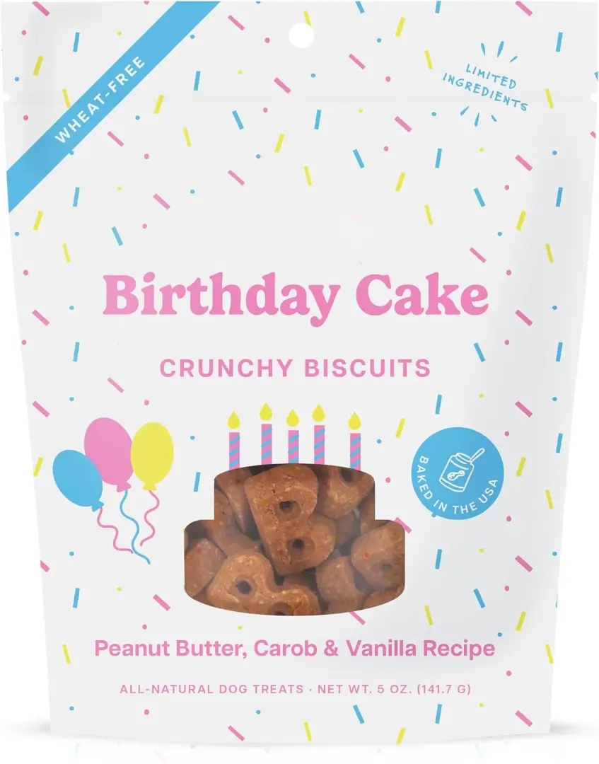Birthday Cake Treats for Dogs - Special Edition Wheat-Free Dog Treats, Made with Real Ingredients, Baked in The USA, All-Natural Peanut Butter Vanilla Biscuits, 5 oz