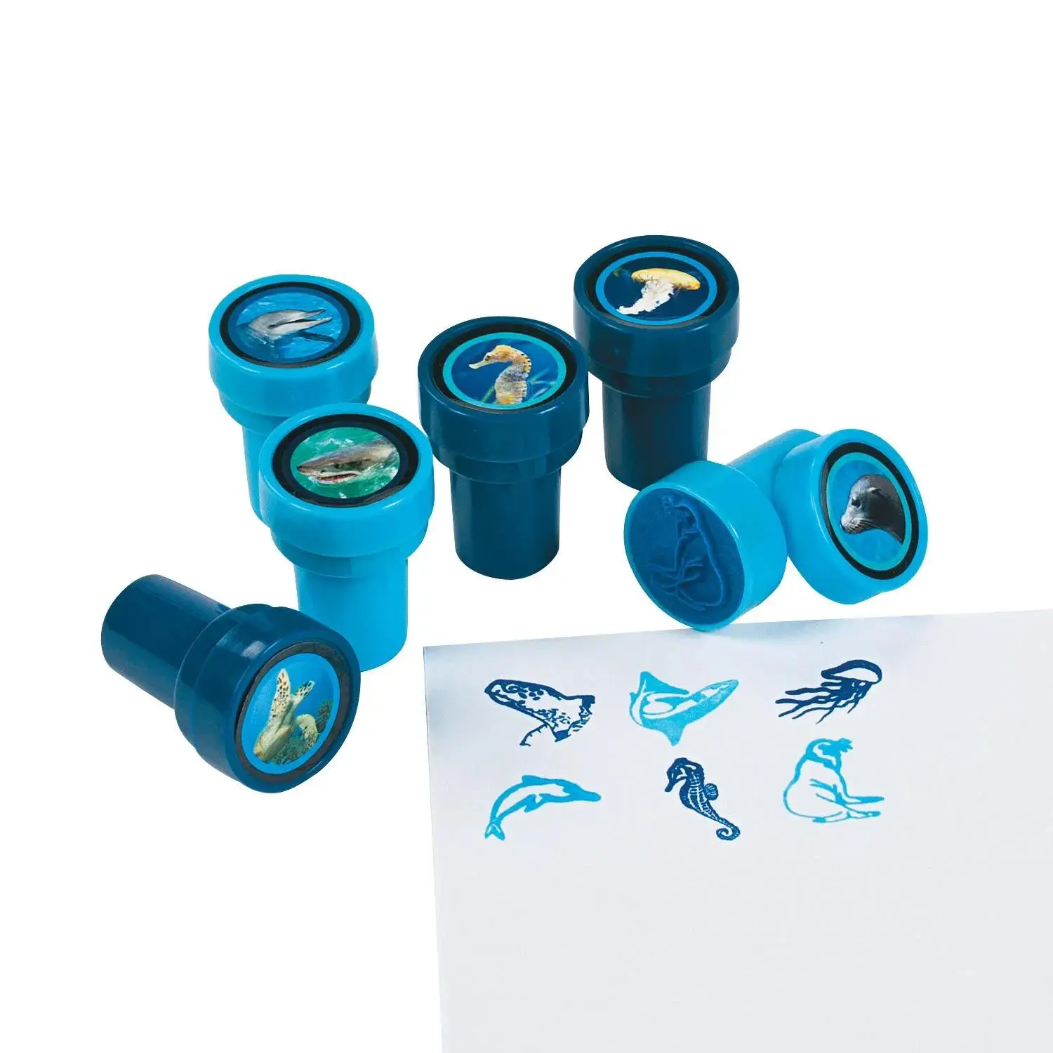 1 1/2" Ocean Life Light & Dark Blue Plastic Stampers - 24 Pc.