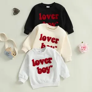 Calsunbaby Toddler Baby Boy Valentines Day Outfit Lover Boy Embroidery Sweatshirt Long Sleeve Crew Neck Letter Embroidery Pullover Spring Tops