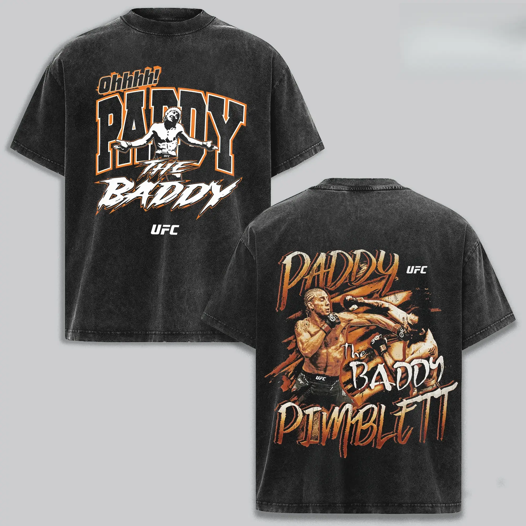 Men's Paddy Pimblett The Baddy UFC MMA Fighter Inspired Washed Graphic Tee - Round Neck, Short-Sleeve Menswear Tops, Double-Sided Casual Vintage Combat Sports Streetwear Fan Shirt